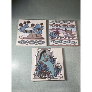 Earthtones Vintage 1990 Art Tiles Trivet Southwestern Tucson Desert Set Of 3